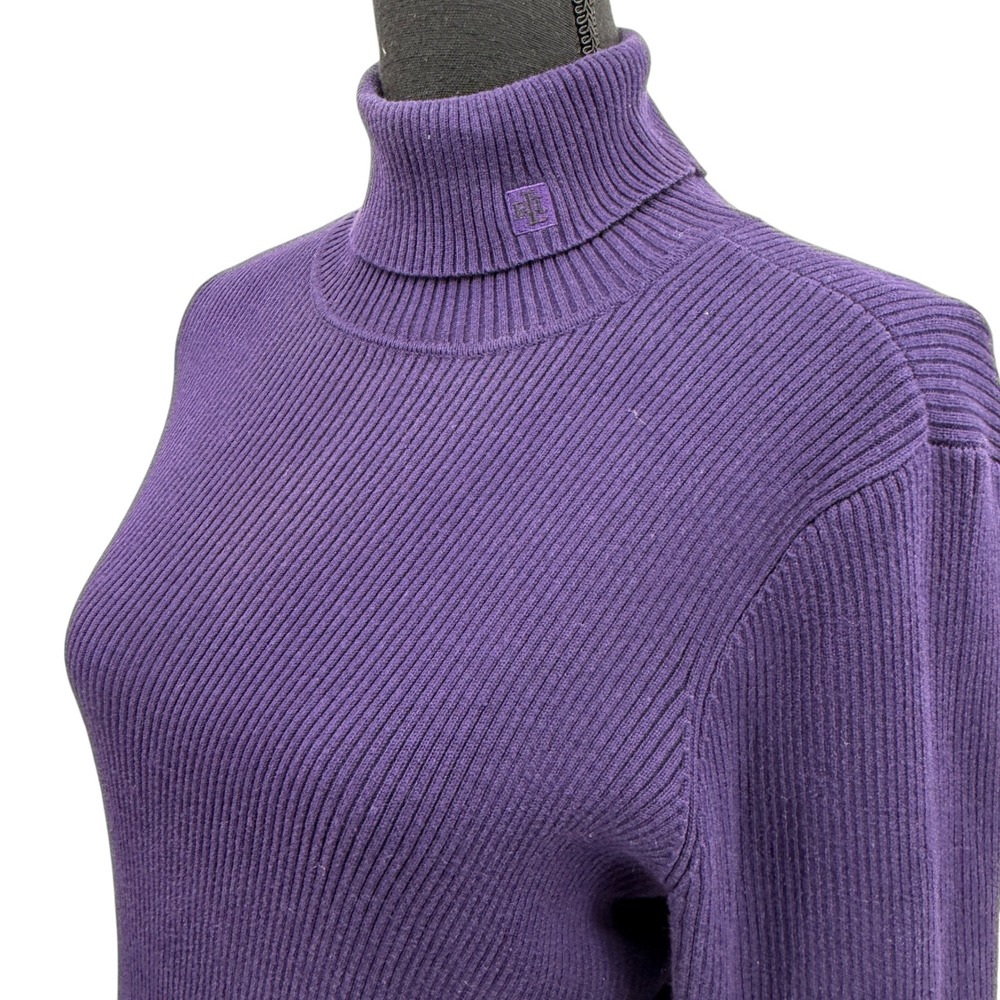 Lauren Ralph Lauren Womens Ribbed Turtleneck Sweater Purple Long Sleeve Y2K Med - Picture 5 of 7